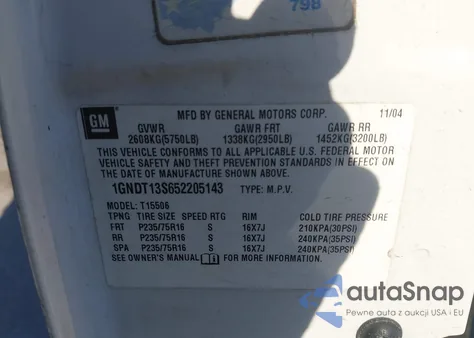 2005 Chevrolet Trailblazer Ls z USA, uszkodzony, nr VIN 1GNDT13S652205143